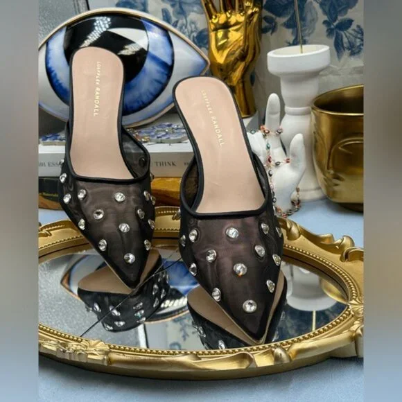 🆕 LOEFFLER RANDALL 🧿 NWOT Paloma Mesh Mid-Heel Mules, Black/Clear, Sz 9 - Picture 6 of 16
